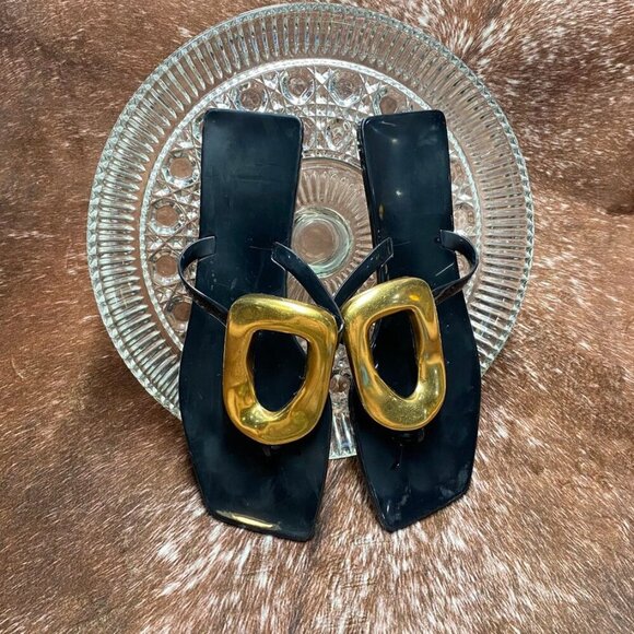 Jeffrey Campbell Linques Flip Flop | Black/Gold | Women’s 7 | Pre-Loved - Picture 6 of 8